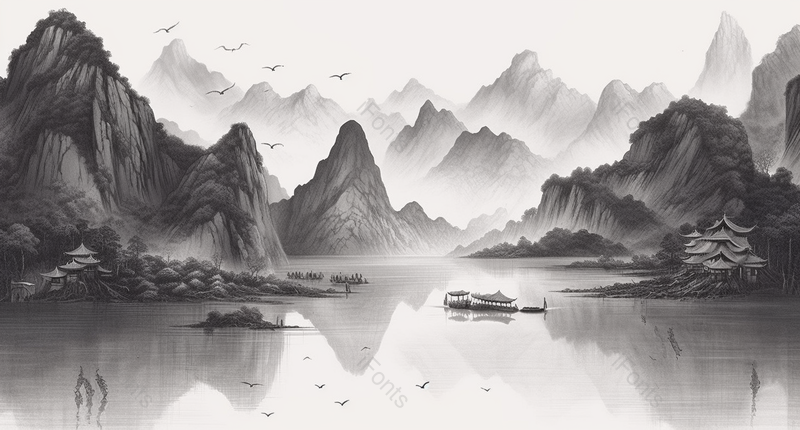春色迷蒙新中式水墨意境山水画,插画/手绘图,插画/手绘图库,插画/手绘图下载,插画/手绘